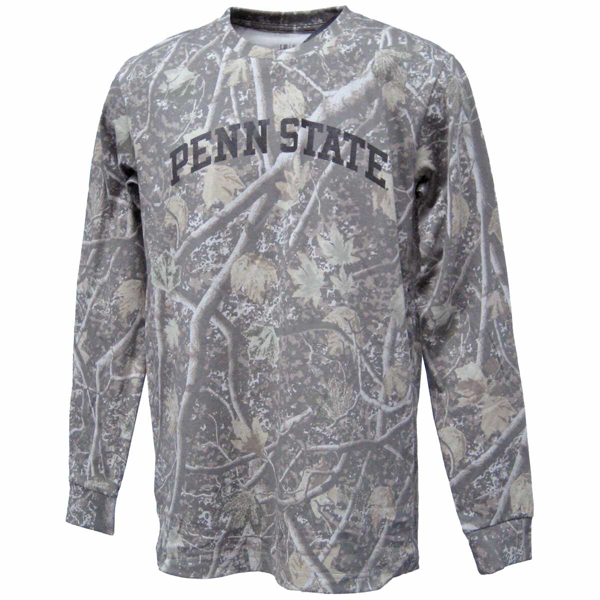 camo long sleeve t-shirt with Penn State arched across chest